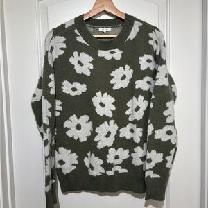 Maurices Green and White Crew Neck Sweater with Floral Design